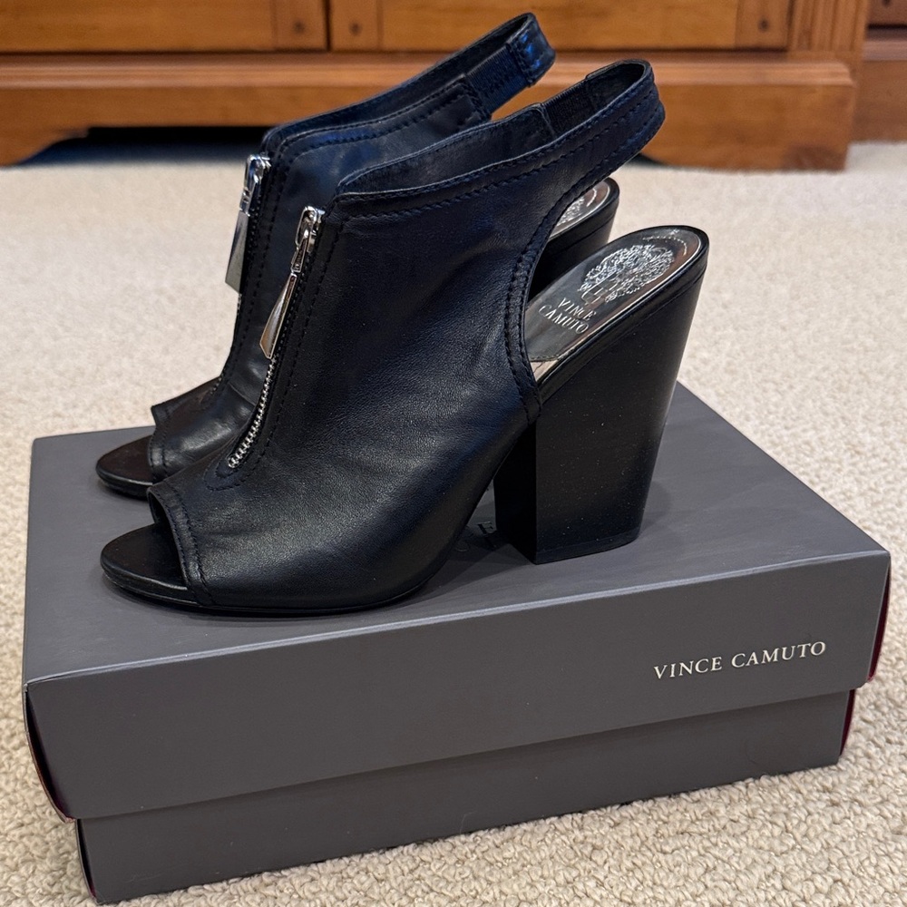 Vince Camuto Black Peep-Toe Heels with Zipper